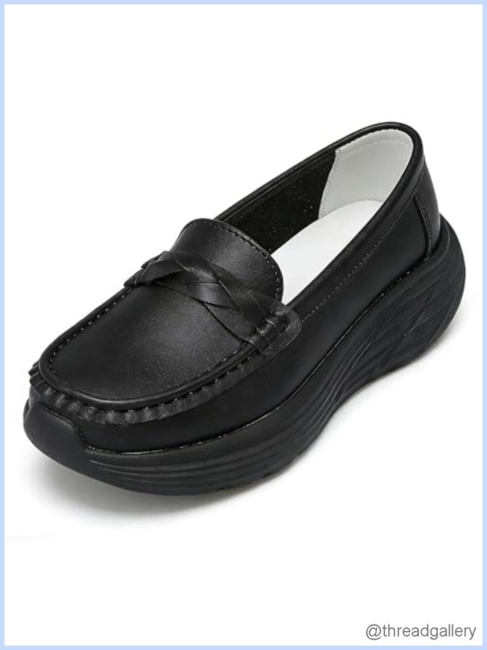 Faux Leather Chunky Platform Loafers Cross Strap Round Toe Anti-Slip Wedge Work